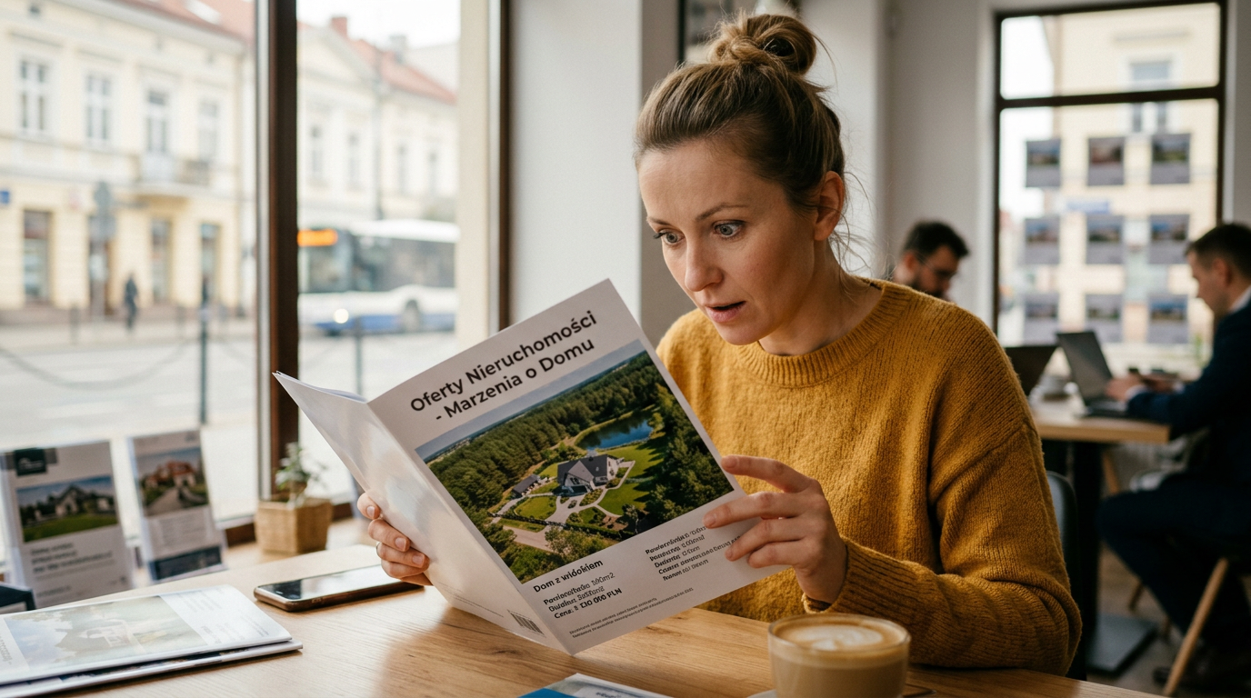 zdjęcie kobiety przeglądającej foldery z ofertami nieruchomości